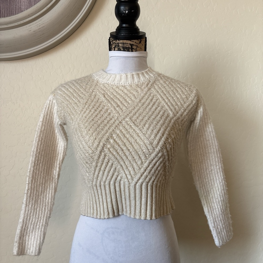 Vintage Splendid Ivory Ribbed Crew Neck wool blend Sweater.XS
